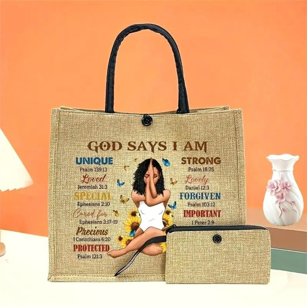 "God Says I Am" Tote Bag with Inner Pocket & Zipper Clutch (SKU 0313)
